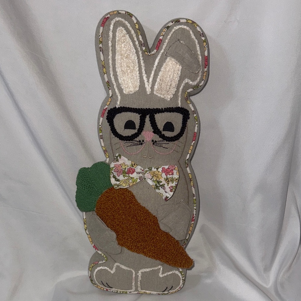 Envogue 7.5 X 16.5 Embroidered Nerd Easter Bunny Pillow NWT